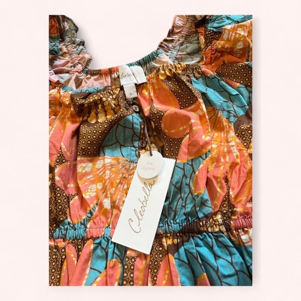 Cleobella Rivera Resort Cotton Puff Sleeve Vibrant Tropical Crop Top NWT Size S - Picture 3 of 5